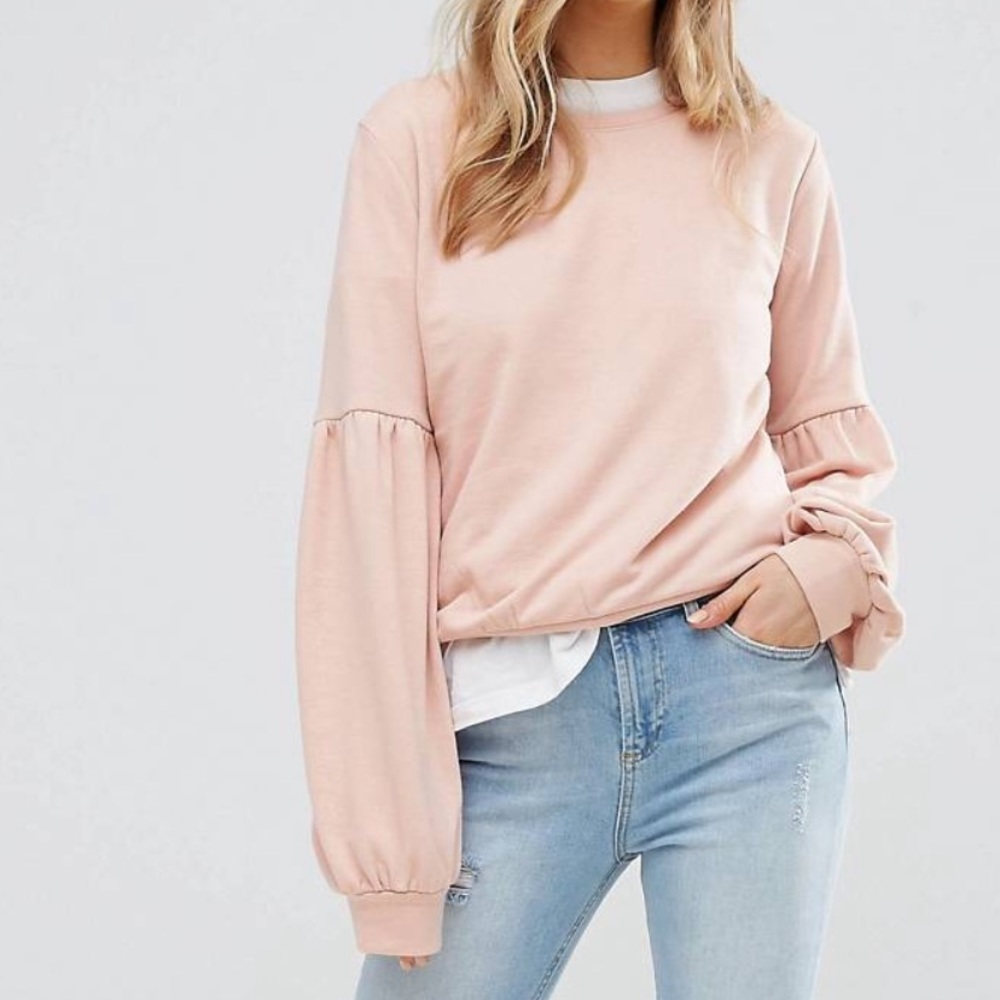 Pink Balloon Sleeve Thin Pull-Over